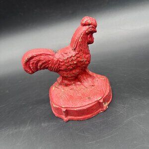 Vintage Red Cast Iron Rooster Chicken Doorstop Farmhouse Rustic Decorative